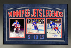 Winnipeg Jets Legends - Hull, Hawerchuk and Selanne Autographed 8x10 Custom Framed
