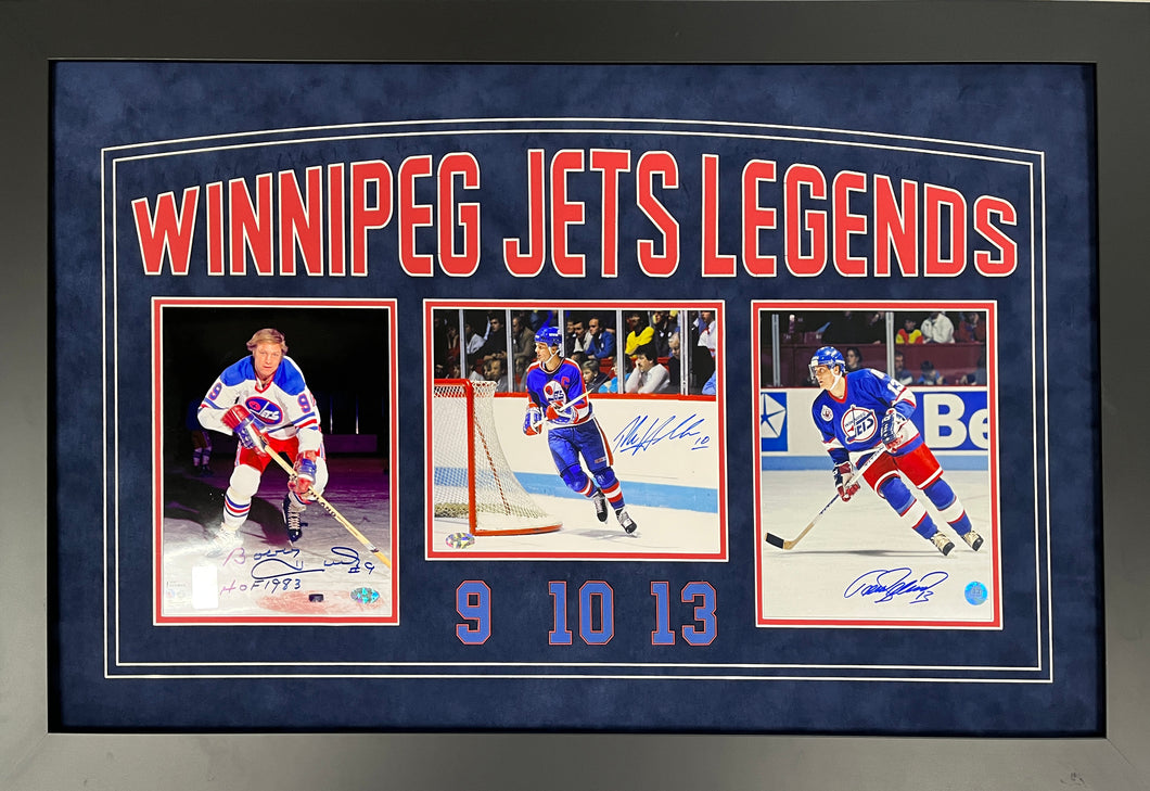 Winnipeg Jets Legends - Hull, Hawerchuk and Selanne Autographed 8x10 Custom Framed