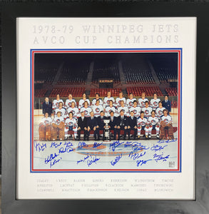 1978-79 WHA Winnipeg Jets Team Signed 16x20 Custom Framed - Signed by 19