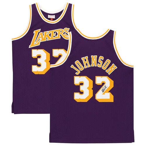 Magic Johnson Los Angeles Lakers Autographed Purple Mitchell & Ness Hardwood Classics Swingman Jersey