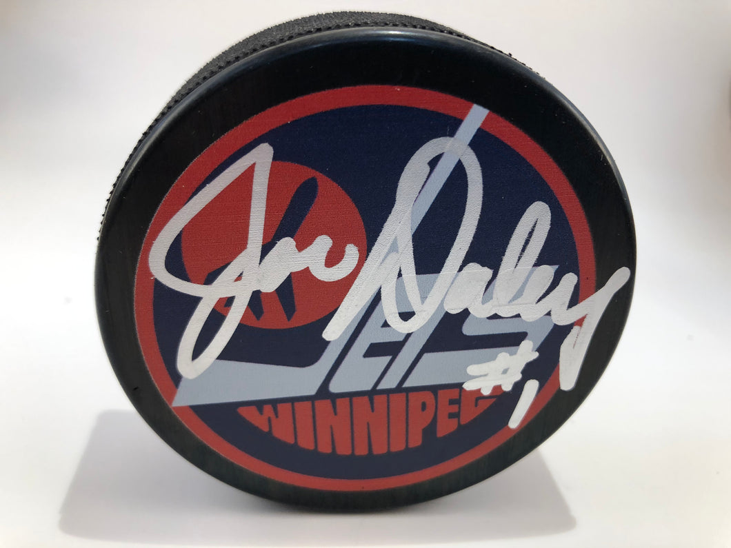Joe Daley Autographed Winnipeg Jets Vintage Logo Puck