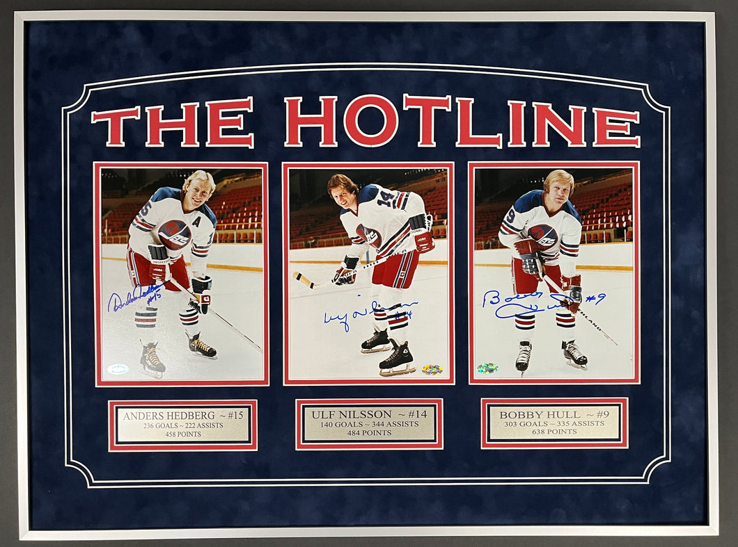 The Hotline WHA Winnipeg Jets - Hedberg, Hull , Nilsson Autographed 8x10 Custom Framed